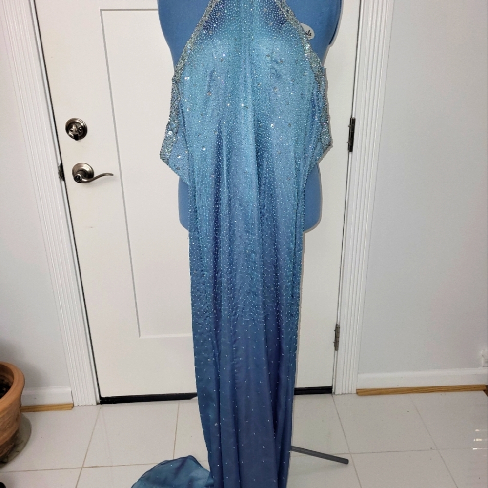 Pageant Dress Blue Beaded by Applause Little Rock -  size 6 with train